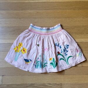 Mini Boden Pink Skirt with Floral and Animal Embroidery